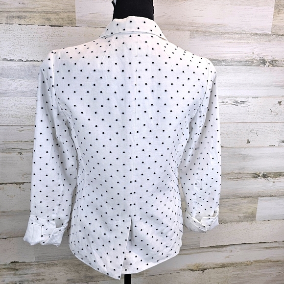 Talbots Linen & Cotton Polka Dot Blazer 6P White Navy Preppy Light Academia Chic - Picture 9 of 16